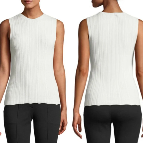 Theory Cream Novelty Mock Neck Prosecco Pointelle Shell Top 21701 - Picture 1 of 8